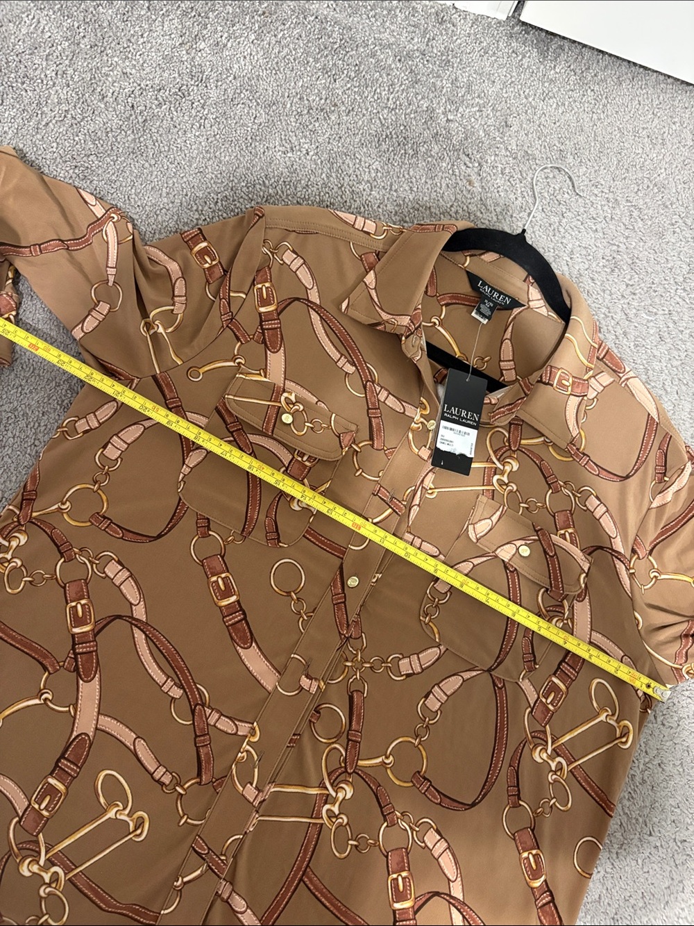 Lauren Ralph Lauren Belting Print Button-Up Stretch Jersey Shirt Blouse - Picture 7 of 8